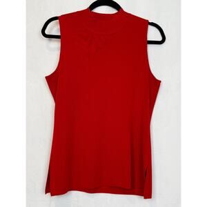 Misook Red Mock Neck Sleeveless Knit Top Side Slit Size M